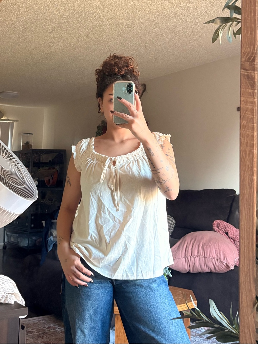 Women’s Cream Ruffled Off-Shoulder Top